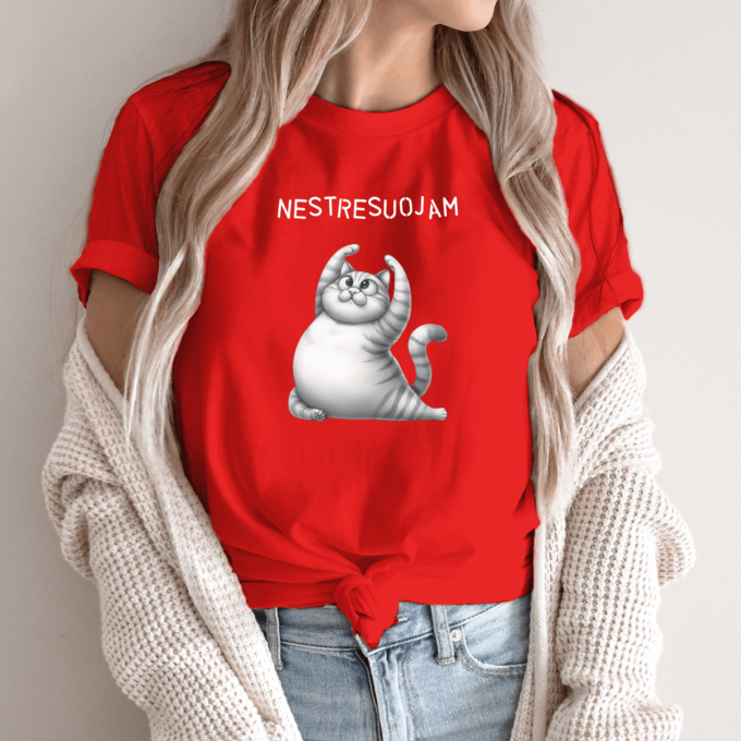 Unisex marškinėliai su spauda „Katinas mankštinasi“ - Image 10