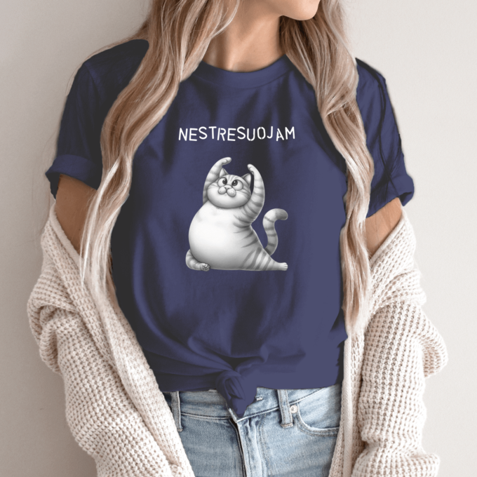 Unisex marškinėliai su spauda „Katinas mankštinasi“ - Image 8