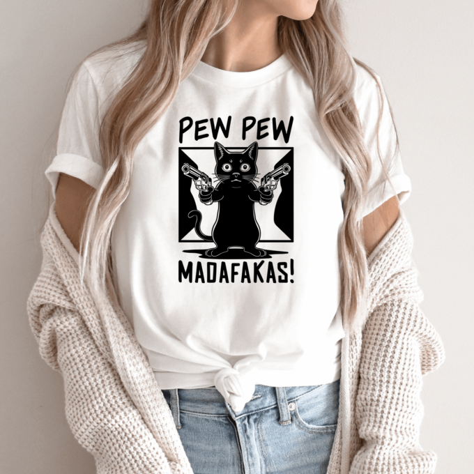 Unisex marškinėliai su spauda „Pew pew katinėlis“ - Image 8