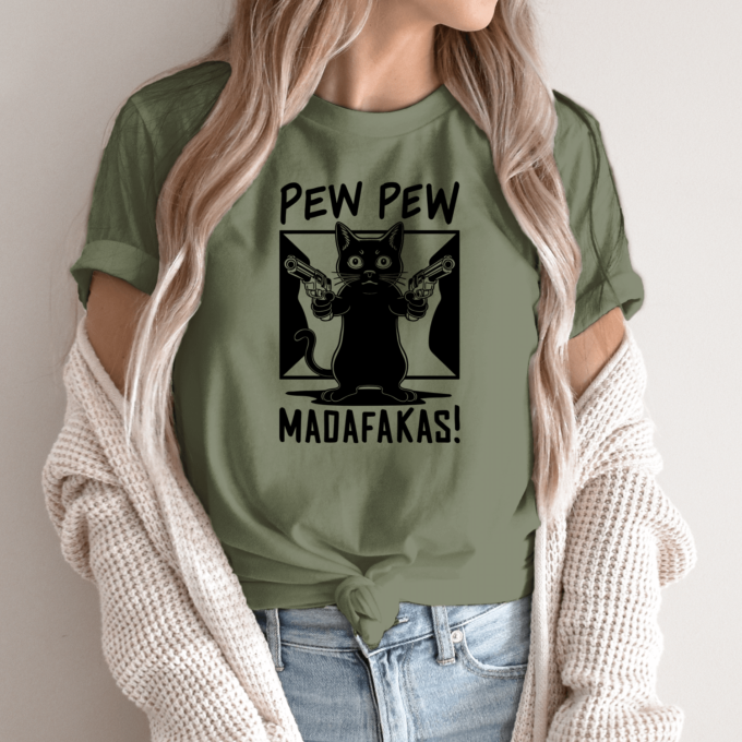 Unisex marškinėliai su spauda „Pew pew katinėlis“ - Image 7