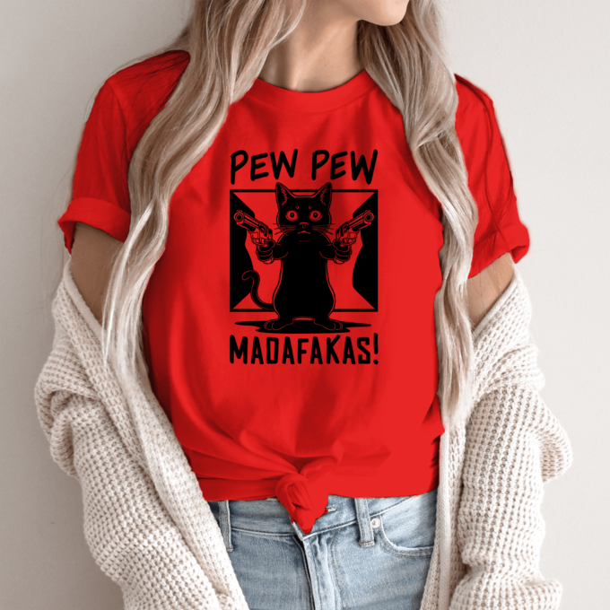 Unisex marškinėliai su spauda „Pew pew katinėlis“ - Image 6