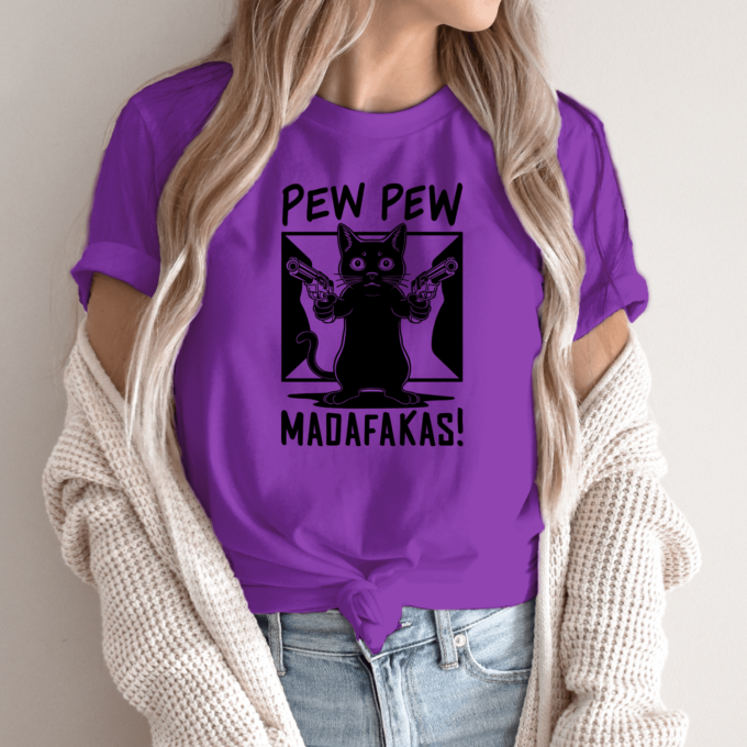 Unisex marškinėliai su spauda „Pew pew katinėlis“ - Image 9