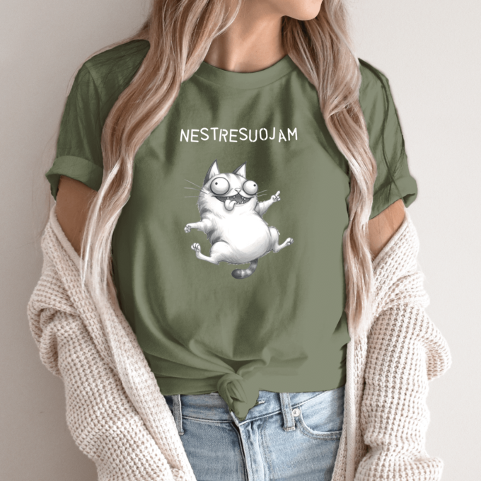 Unisex marškinėliai su spauda „Pakvaišęs katinas“ - Image 12