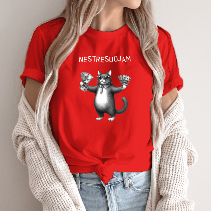 Unisex marškinėliai su spauda „Turtingas katinas“ - Image 9