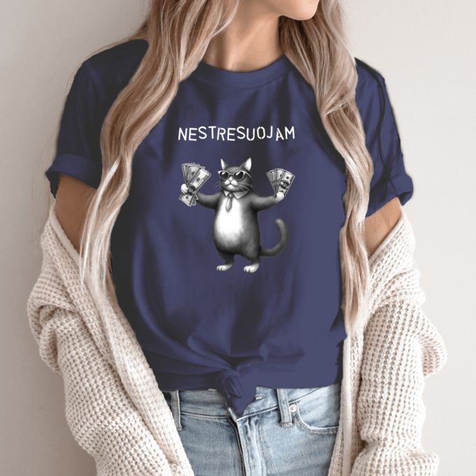 Unisex marškinėliai su spauda „Turtingas katinas“ - Image 8