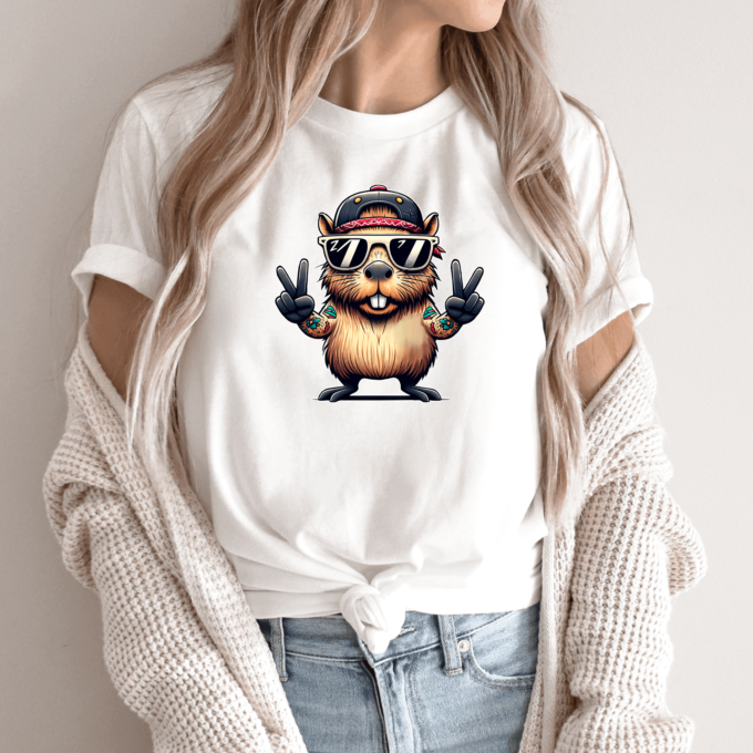 Unisex marškinėliai su spauda „Capybara taika visiems“ - Image 14
