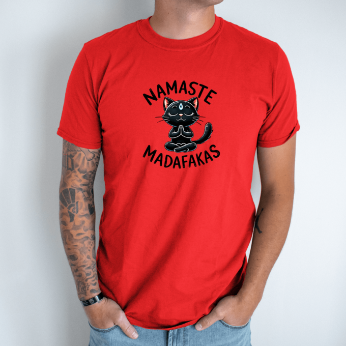 Unisex marškinėliai su spauda „Namaste Madafakas“ - Image 3