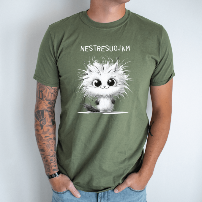 Unisex marškinėliai su spauda „Laimingas katinas“ - Image 7