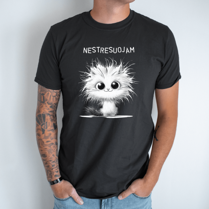 Unisex marškinėliai su spauda „Laimingas katinas“ - Image 6