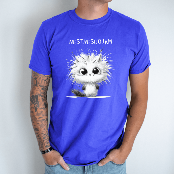 Unisex marškinėliai su spauda „Laimingas katinas“ - Image 5