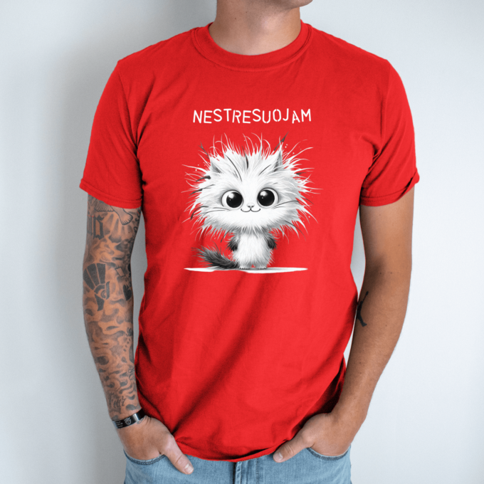 Unisex marškinėliai su spauda „Laimingas katinas“ - Image 4