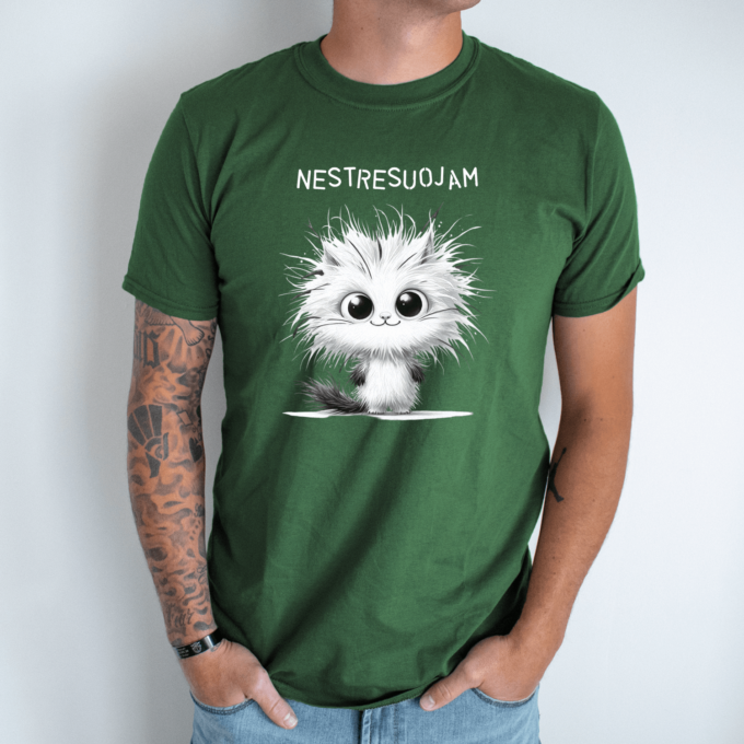 Unisex marškinėliai su spauda „Laimingas katinas“ - Image 3