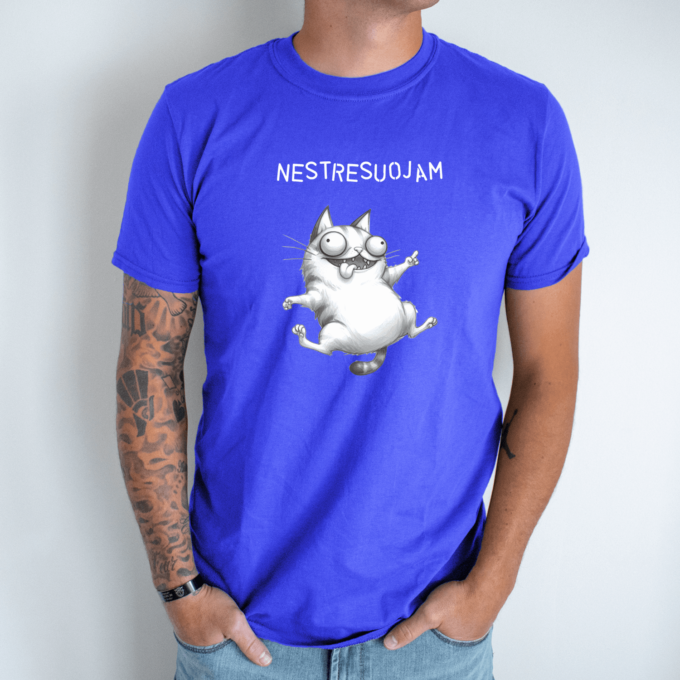 Unisex marškinėliai su spauda „Pakvaišęs katinas“ - Image 6