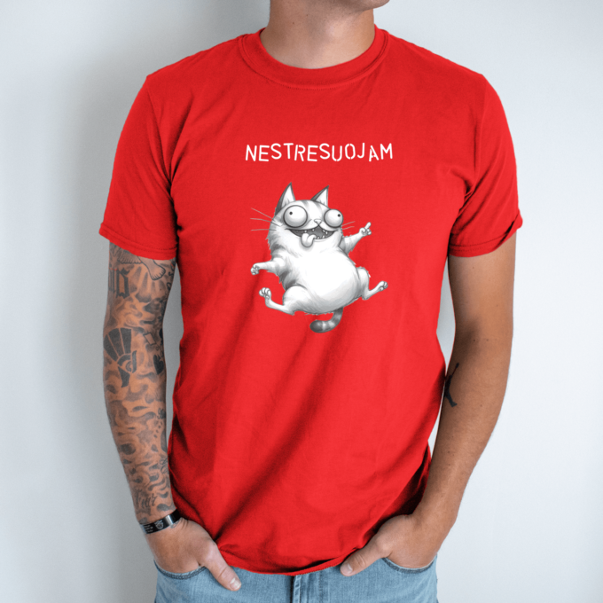 Unisex marškinėliai su spauda „Pakvaišęs katinas“ - Image 5