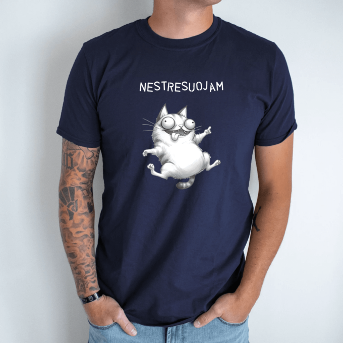 Unisex marškinėliai su spauda „Pakvaišęs katinas“ - Image 4