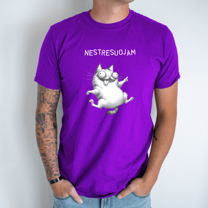 Unisex marškinėliai su spauda „Pakvaišęs katinas“ - Image 2
