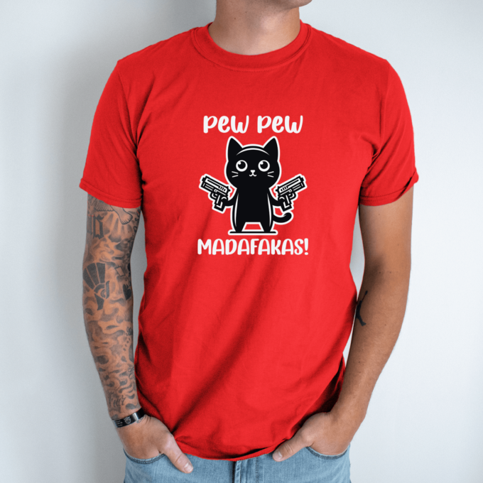 Unisex marškinėliai su spauda „Pew pew madafakas“ - Image 5
