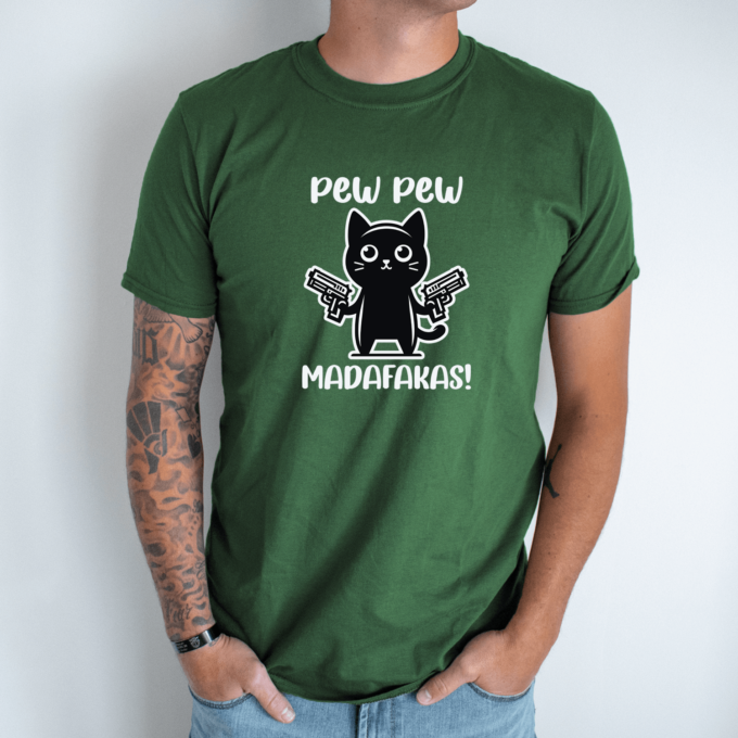 Unisex marškinėliai su spauda „Pew pew madafakas“ - Image 3