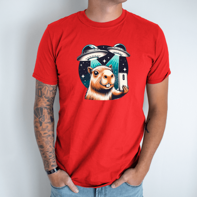 Unisex marškinėliai su spauda „Capybara selfie“ - Image 3