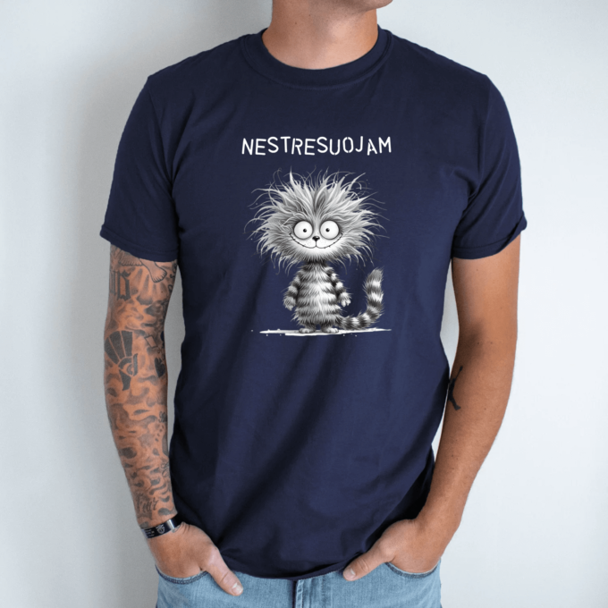 Unisex marškinėliai su spauda „Šokiruotas katinas“ - Image 4