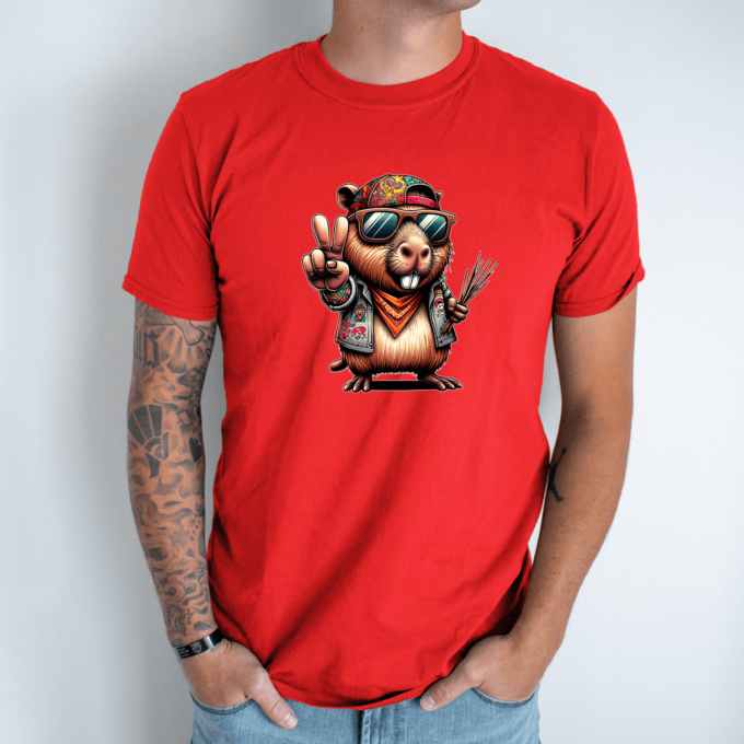 Unisex marškinėliai su spauda „Capybara visiems taika“ - Image 5