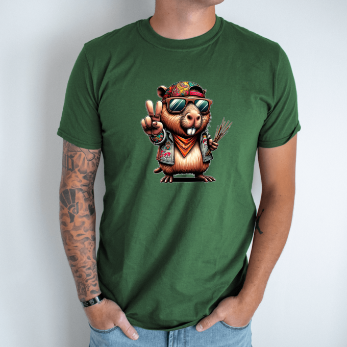 Unisex marškinėliai su spauda „Capybara visiems taika“ - Image 4