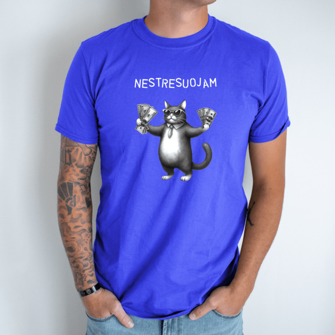 Unisex marškinėliai su spauda „Turtingas katinas“ - Image 12
