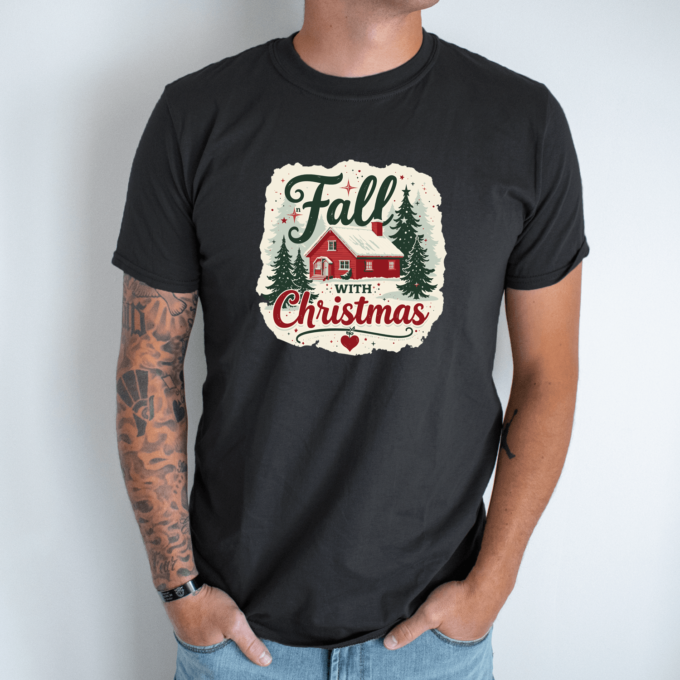 Unisex marškinėliai su spauda „Fall with Christmas“ - Image 7