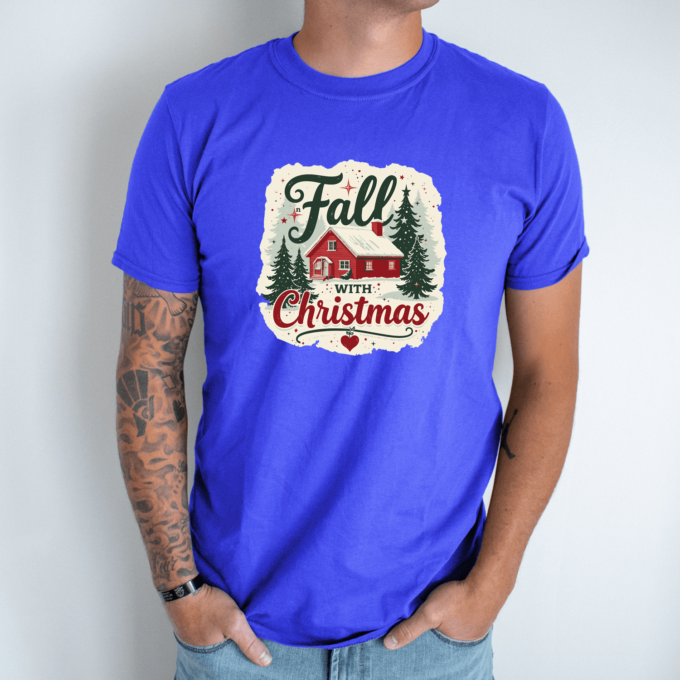 Unisex marškinėliai su spauda „Fall with Christmas“ - Image 6