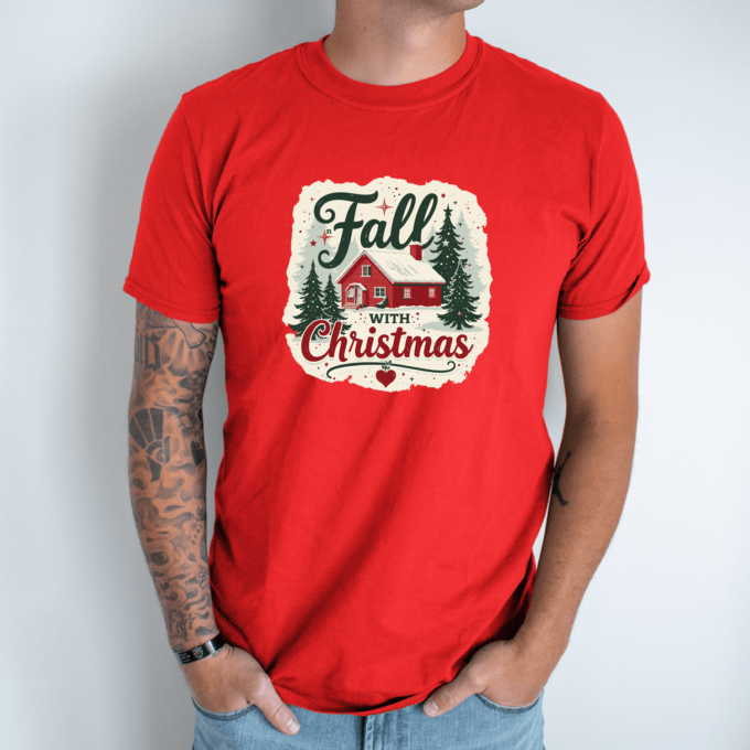 Unisex marškinėliai su spauda „Fall with Christmas“ - Image 5