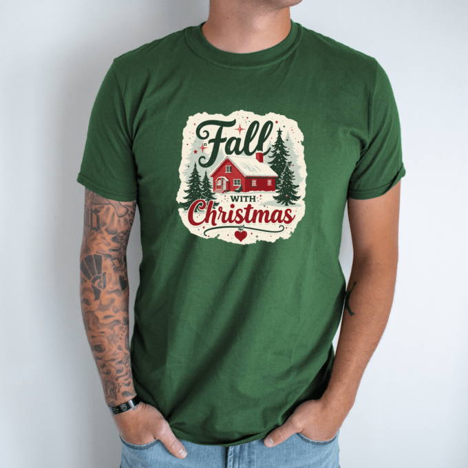 Unisex marškinėliai su spauda „Fall with Christmas“ - Image 3