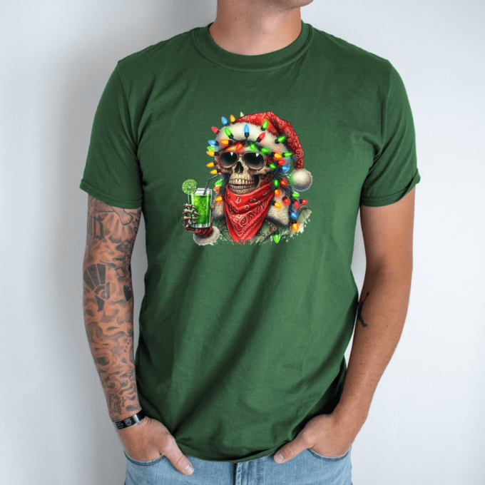 Unisex marškinėliai su spauda „Kalėdinis skeletas“ - Image 3