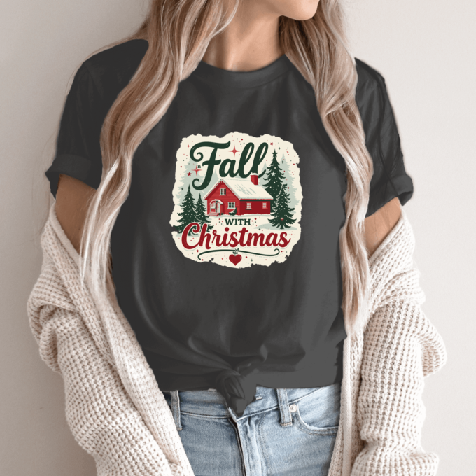Unisex marškinėliai su spauda „Fall with Christmas“ - Image 13