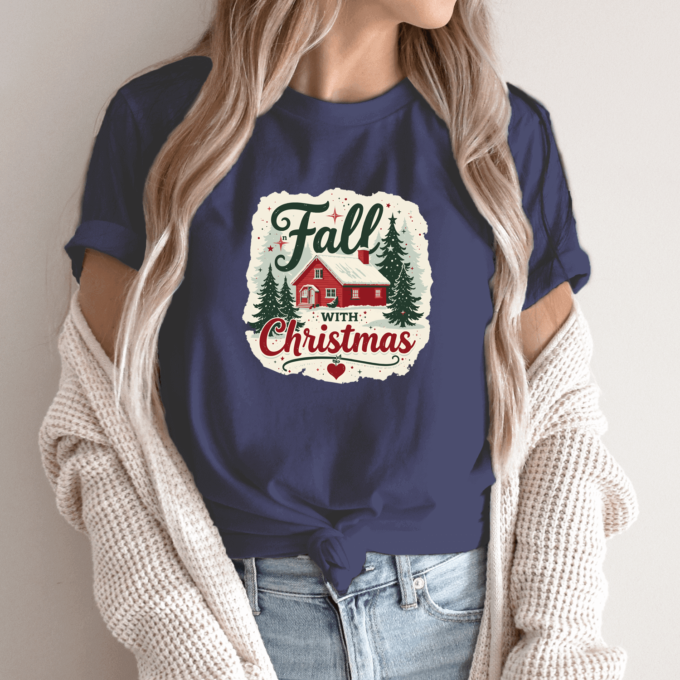 Unisex marškinėliai su spauda „Fall with Christmas“ - Image 11