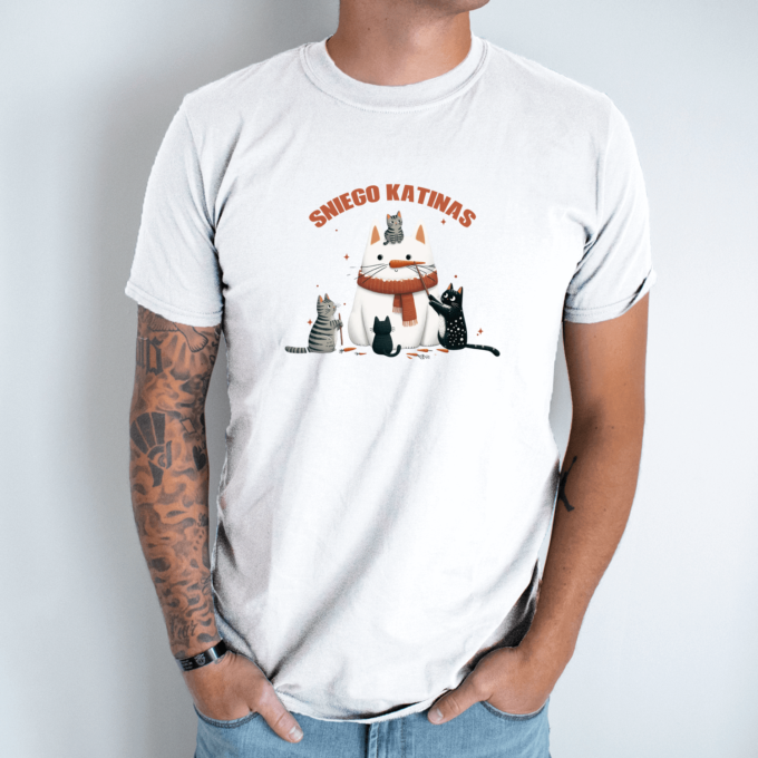 Unisex marškinėliai su spauda „Sniego katinas“ - Image 3