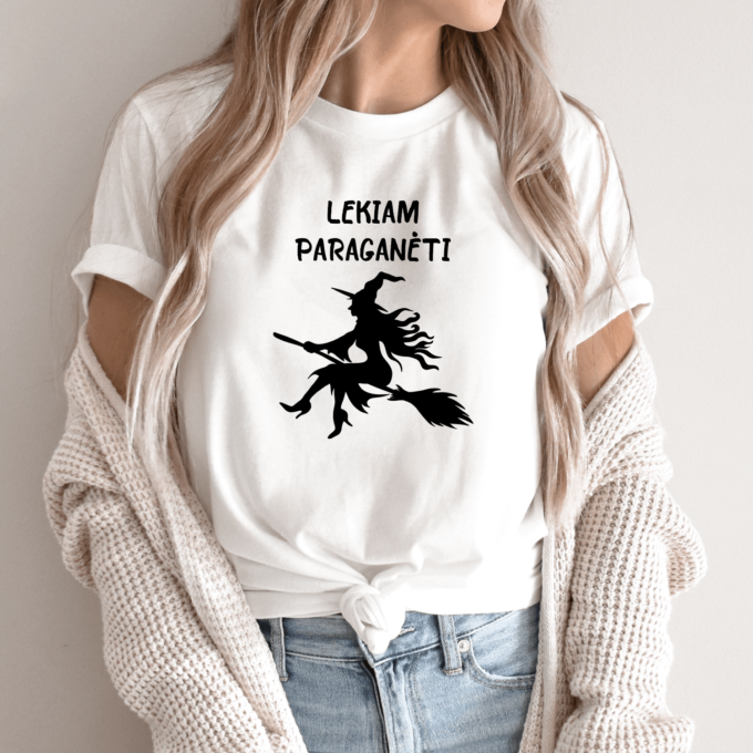 Unisex marškinėliai su spauda „Lekiam paraganėti“ - Image 2