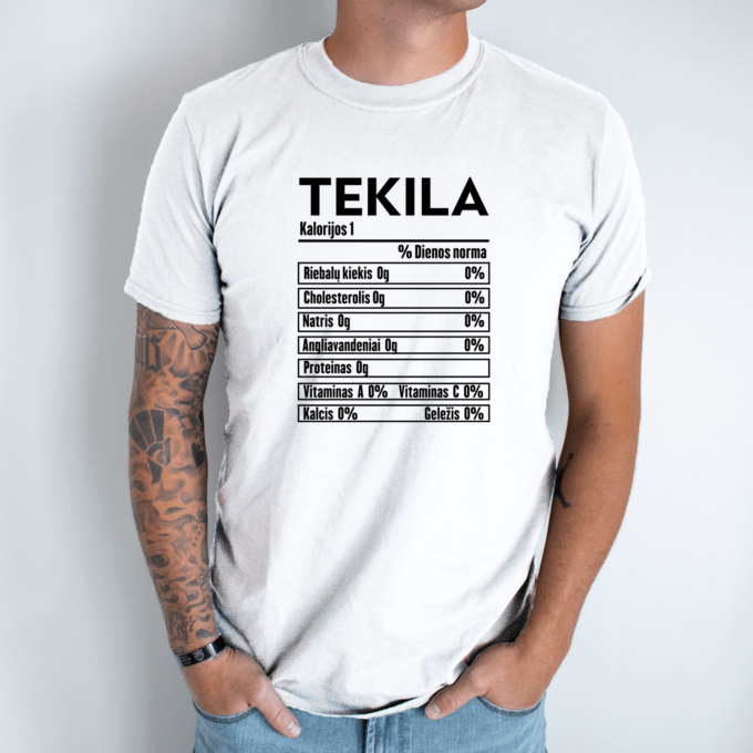 Unisex marškinėliai su spauda „Tekilos mitybos faktai“ - Image 2