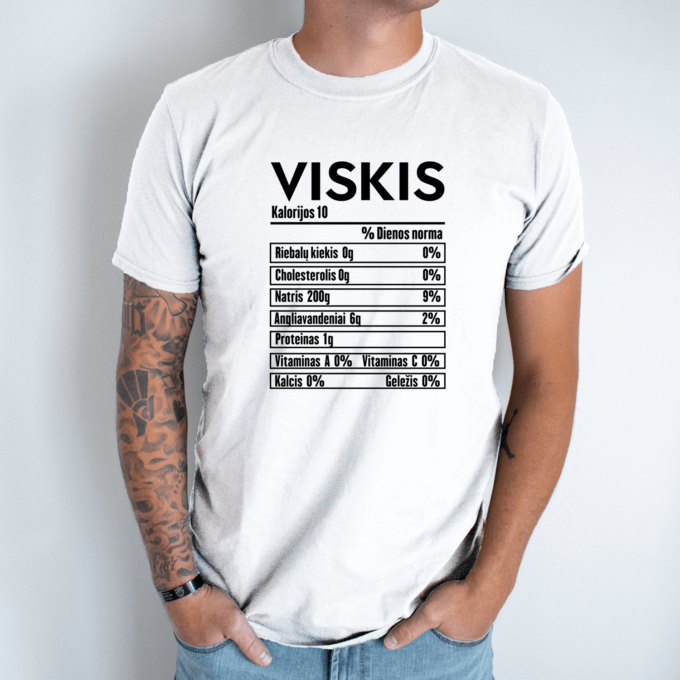 Unisex marškinėliai su spauda „Viskio mitybos faktai“ - Image 2