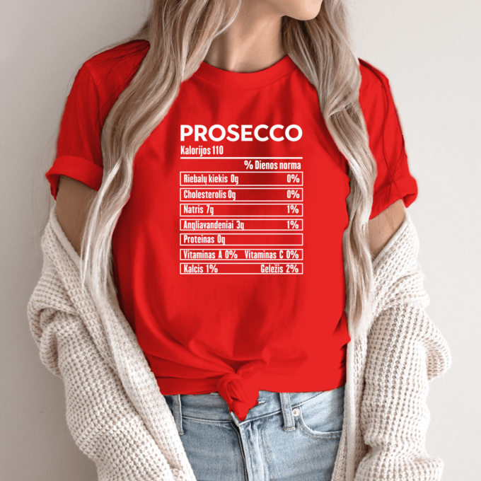 Unisex marškinėliai su spauda „Prosecco mitybos faktai“ - Image 4