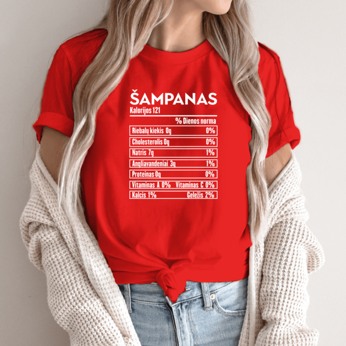 Unisex marškinėliai su spauda „Šampano mitybos faktai“ - Image 4