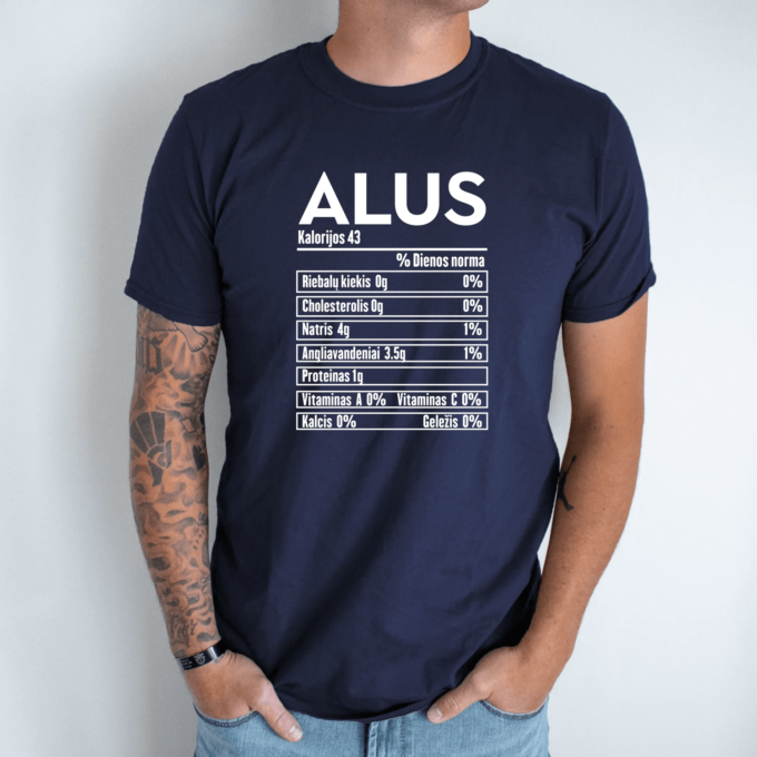 Unisex marškinėliai su spauda „Alaus mitybos faktai“ - Image 6