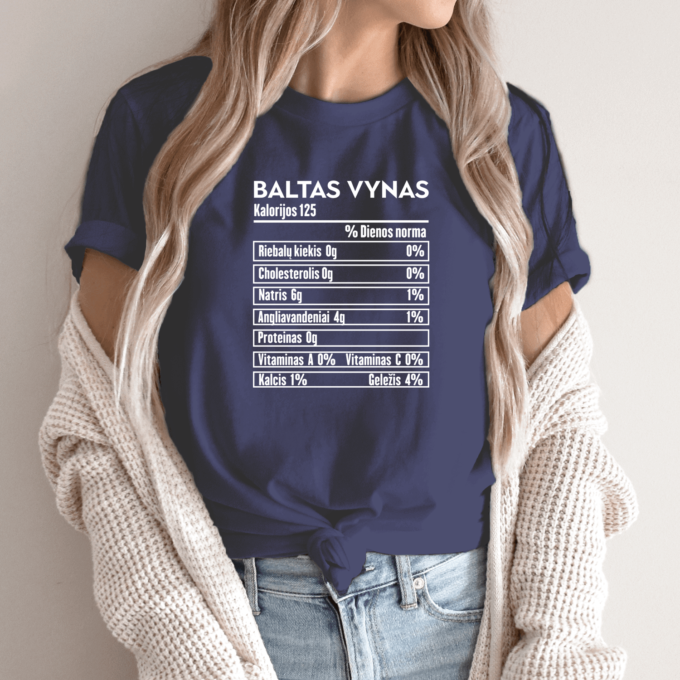 Unisex marškinėliai su spauda „Balto vyno mitybos faktai“ - Image 4