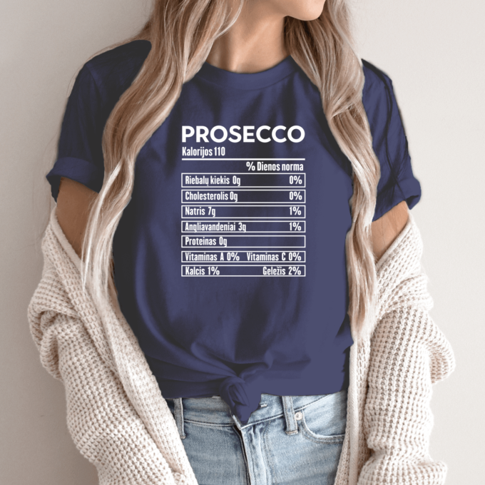 Unisex marškinėliai su spauda „Prosecco mitybos faktai“