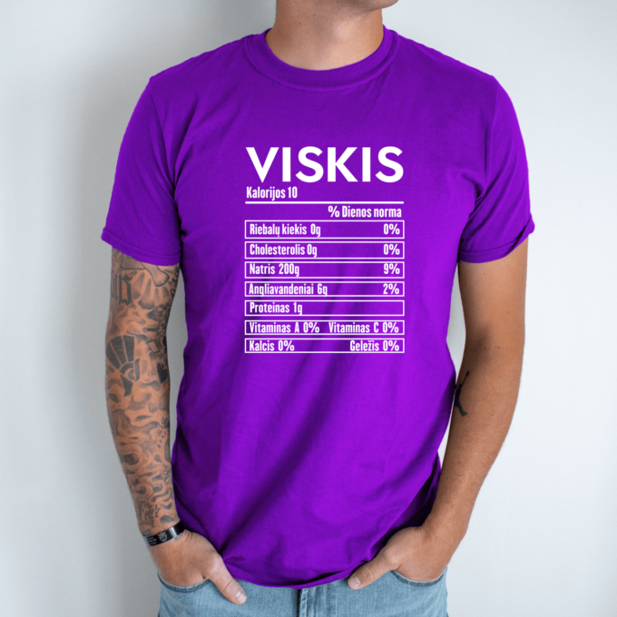 Unisex marškinėliai su spauda „Viskio mitybos faktai“ - Image 3