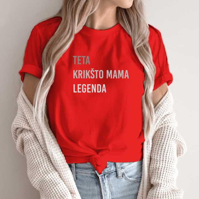 Unisex marškinėliai su spauda „Teta, krikšto mama, legenda“ - Image 3