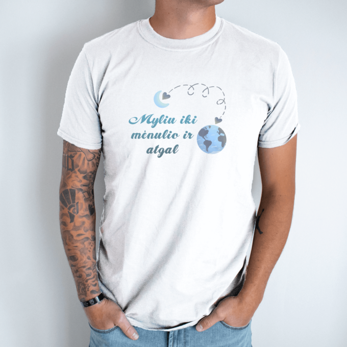 Unisex marškinėliai su spauda „Myliu iki mėnulio ir atgal“