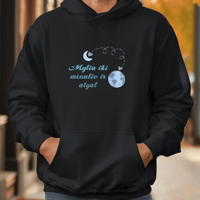 Unisex džemperis su spauda „Myliu iki mėnulio ir atgal“ - Image 3