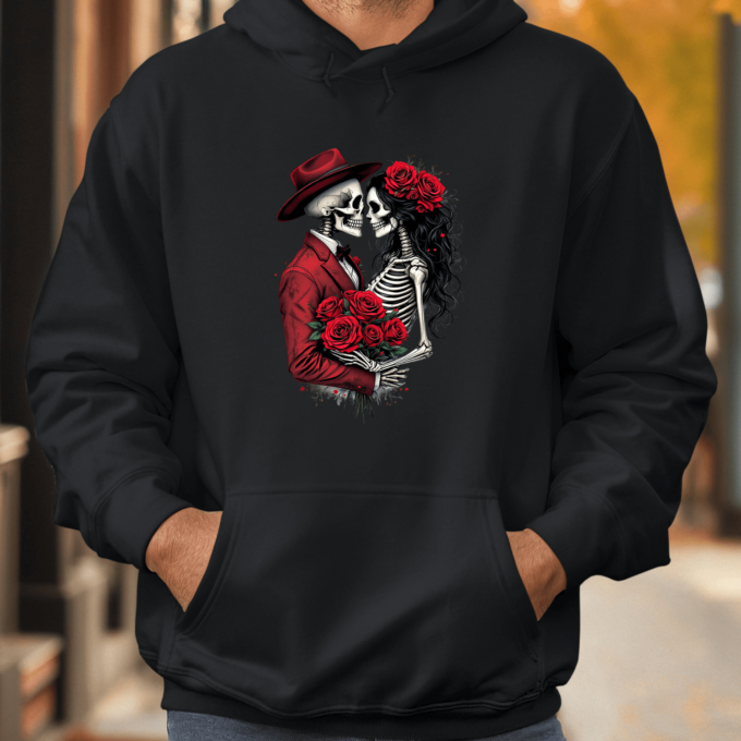 Unisex džemperis su spauda „Romantiška skeletų pora“ - Image 5