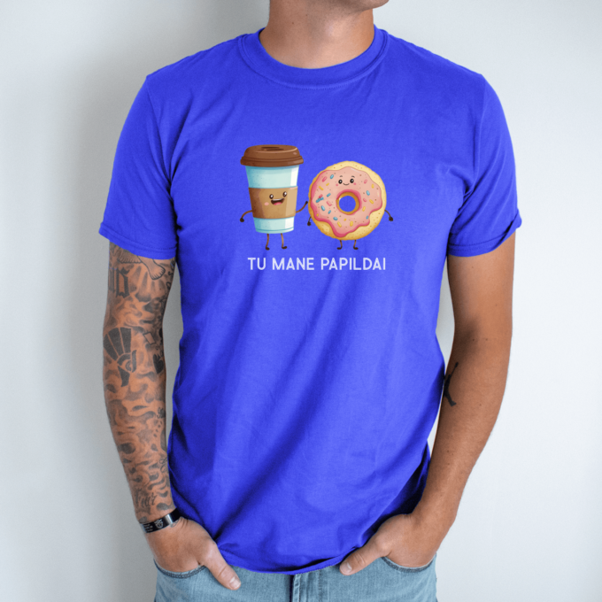 Unisex marškinėliai su spauda „Kava su spurga“ - Image 5