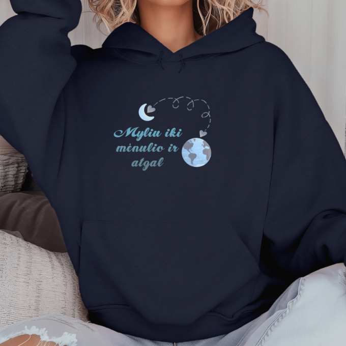 Unisex džemperis su spauda „Myliu iki mėnulio ir atgal“